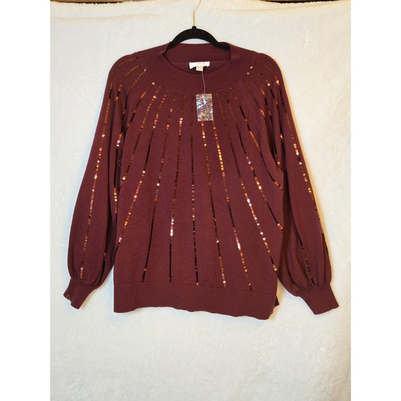 Kim Gravel Sweater Women's Size Large Burgendy W/ Sequins Long Sleeves Crew Neck - Picture 1 of 13